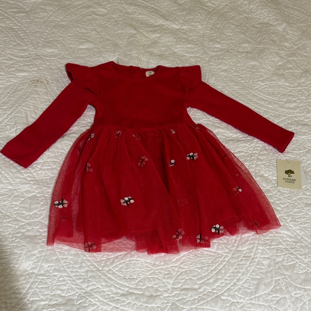 Tucker + Tate Red Tulle Long Sleeve Dress size 12-18 months new with tags